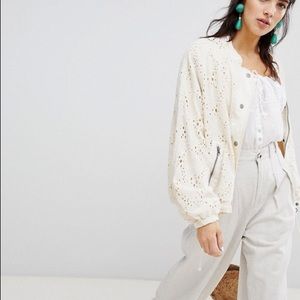 Free People Crochet Bomber Jacket